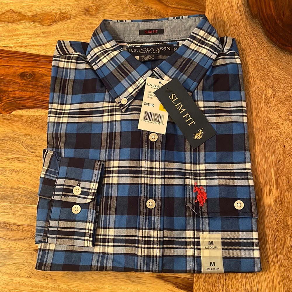 NWT US POLO ASSN MENS SLIM FIT LONG SLEEVED BUTTON UP SHIRT SIZE MEDIUM